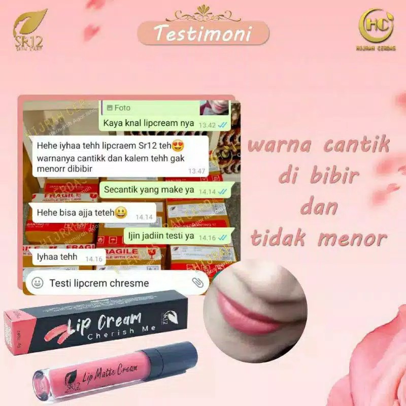 LIP CREAM MATTE CHERISH ME SR12 / WARNA LEBIH TAHAN LAMA LEMBUT DAN MENCERAHKAN BIBIR