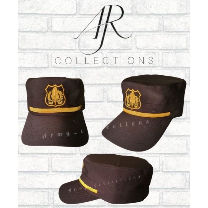 topi security satpam coklat terbaru/topi pet satpam coklat lis kuning/ topi security