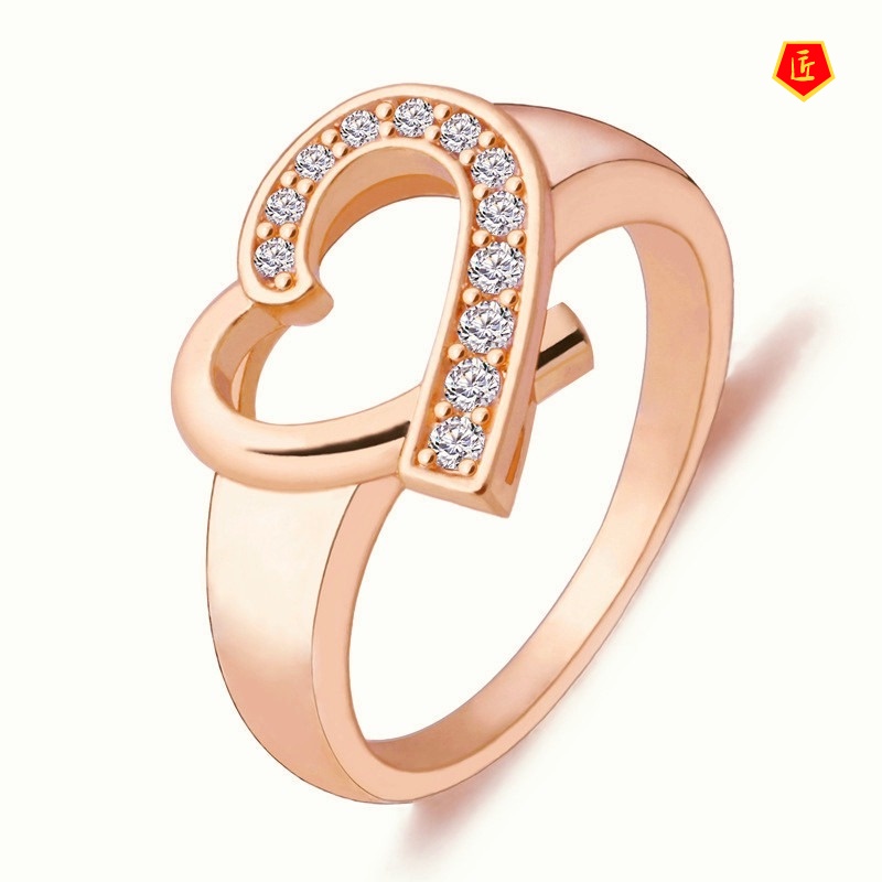 [Ready Stock]High-End Rhinestone-Encrusted Hollow Heart-Shaped Ring