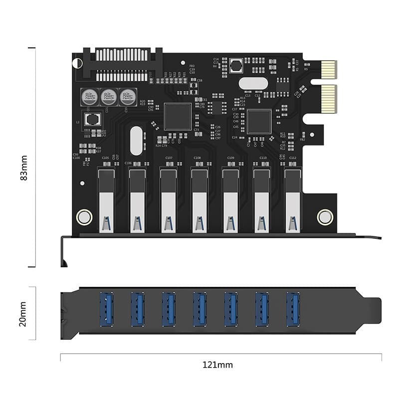 ORICO 7 Port USB3.0 PCI-E Expansion Card with Dual Chip - PVU3-7U ORIGINAL ORICO