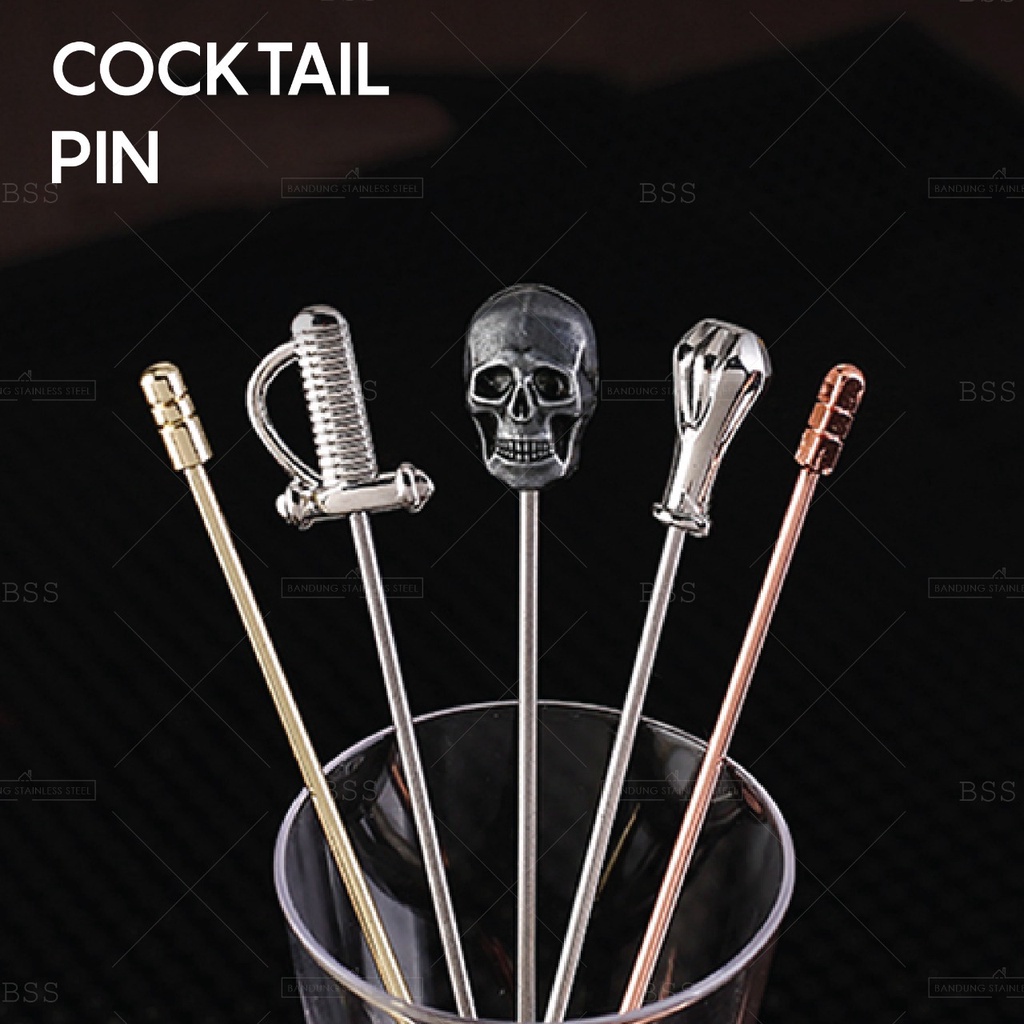 SUS 304 Cocktail Needle Wine Pin Garnish Minuman Cocktail Mocktail Tusuk Buah Stainless