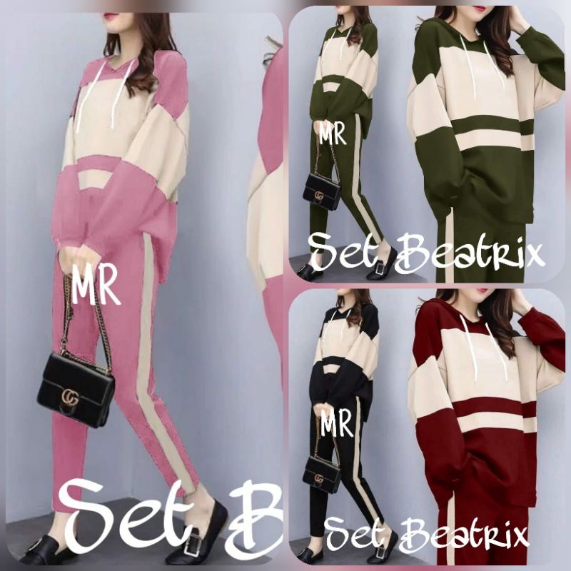 SET BEATRIX HOODIE FASHION PAKAIAN WANITA SETELAN ATASAN DAN CELANA JUMBO BIGSIZE BAHAN BABYTERRY MR ADA VIDEO REAL PICT