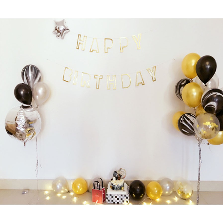 BANNER ULANG TAHUN FRAME BOLONG GOLD SILVER BANNER HAPPY BIRTHDAY MURAH