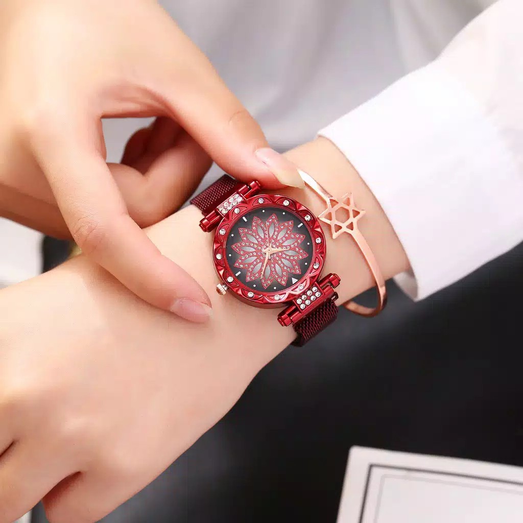 ✅[COD] Ready Stock！Jam Tangan Quartz Analog Motif Bunga dengan Strap Mesh Stainless Steel  W35