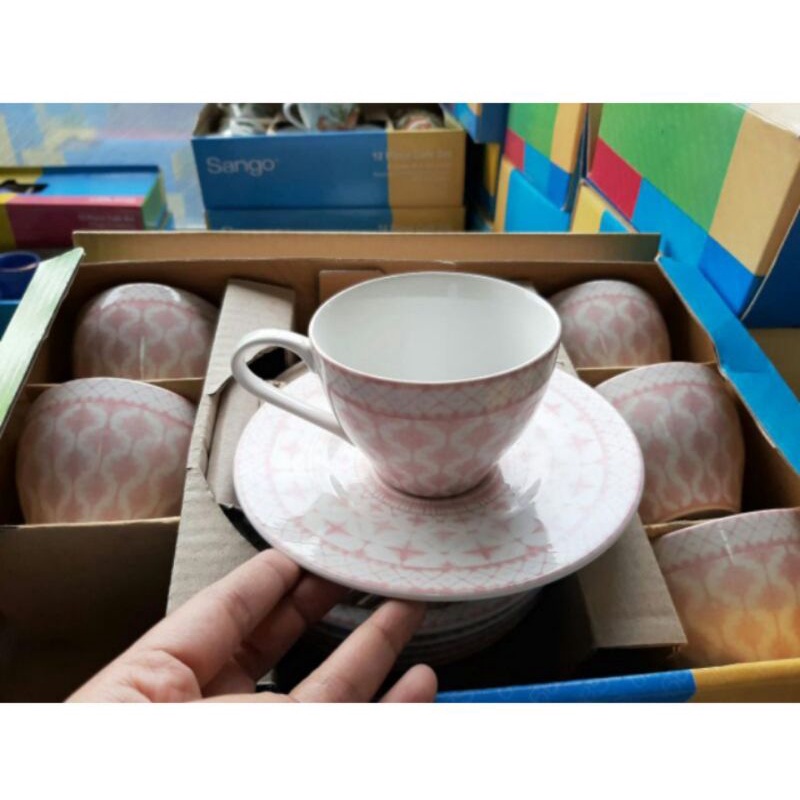 Tea Set Cangkir Keramik Cup Set Shabby Pastel Pinky SANGO Motif Shabby Gelas Shabby