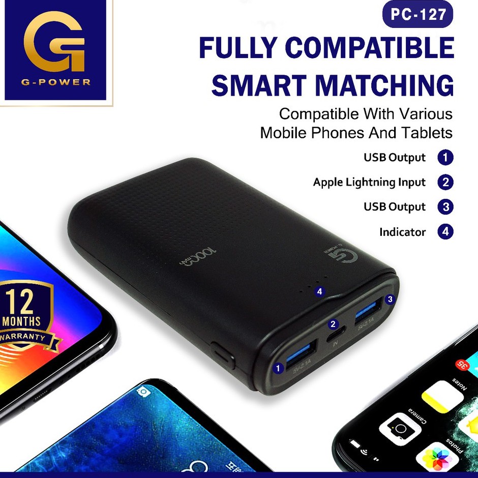 GPOWER POWERBANK PC-127 10000mAh with Built-in DUAL CABLE, INTELLIGENT CHARGING &amp; SAFE FOR FLIGHT