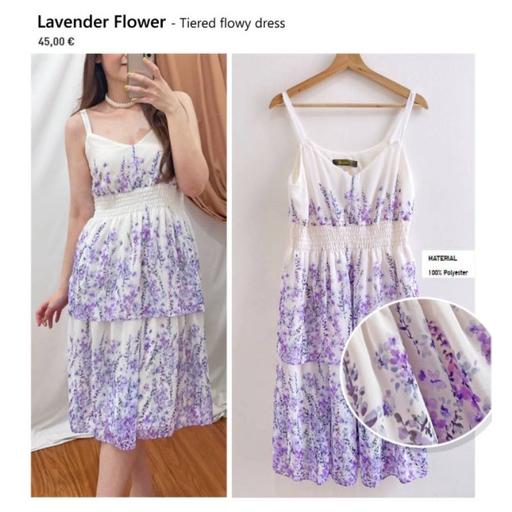 Melonie lavender flower tiered flowy dress