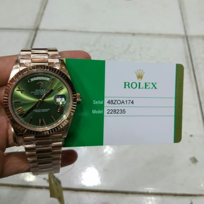 JAM TANGAN ROLEX OYSTER DAY DATE NOOB ROSEGOLD GREEN DIAL