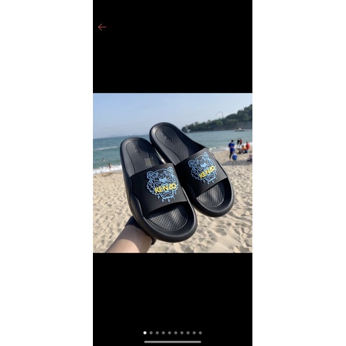 KENZ0 SLIDES SLIPPERS BLACK FONT WHITE