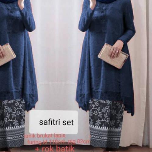☇ ELDE 2 - PROMO safitri set tunik LD 110cm brukat lapis furing pjg 82cm + rok batik silk ➯