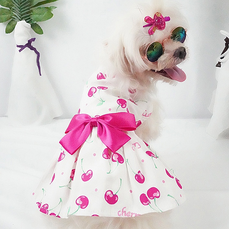 Dress Rok Musim Panas Motif Print Bahan Katun Untuk Anjing Peliharaan