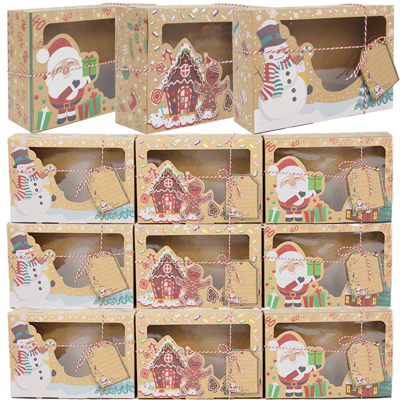 

22/18cm Paper Gift Boxes Christmas Present Muffin Snacks Packaging Box Paper Xmas Snowman Santa Cla