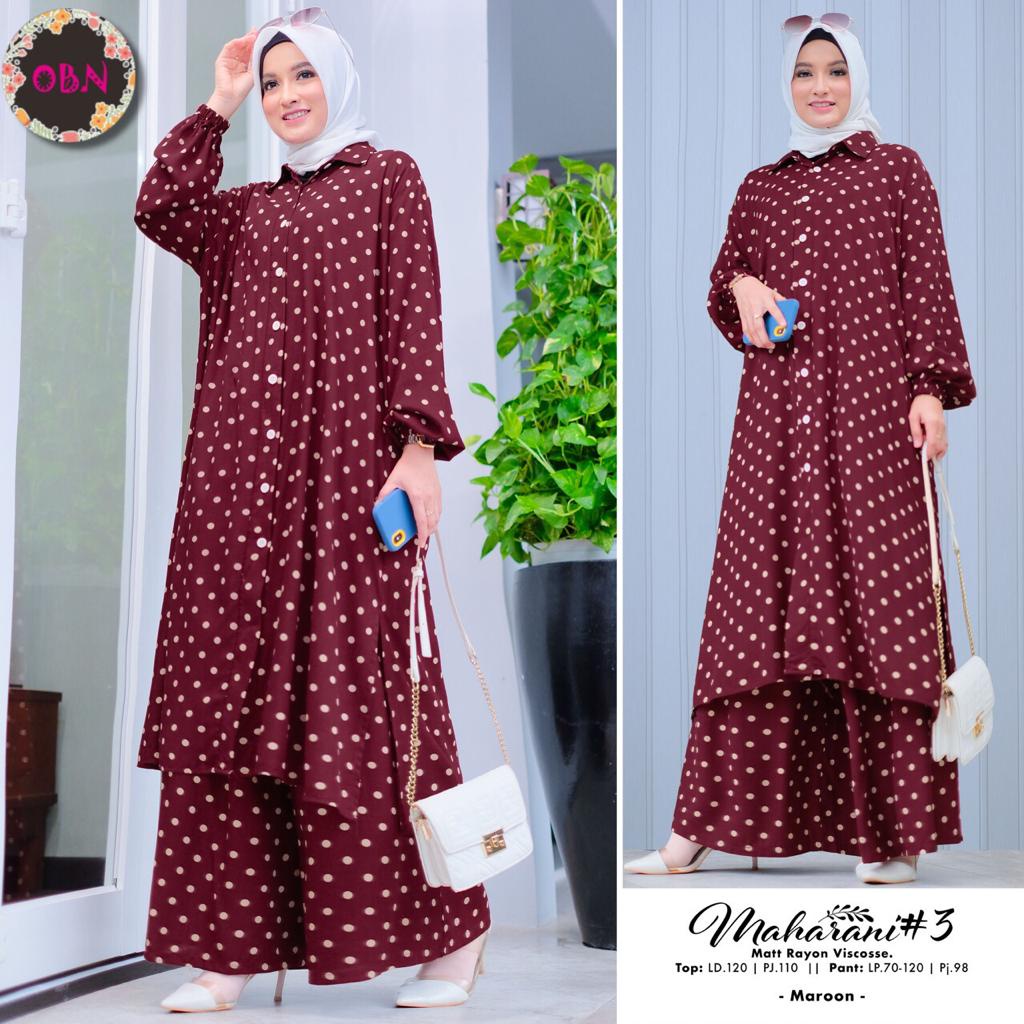 maharani#3 set setelan pakaian baju long tunik dress dres celana kulot pinggang karet jumbo ld 120 b