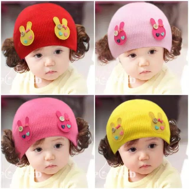 Topi 3D Rajut Anak Rambut Palsu