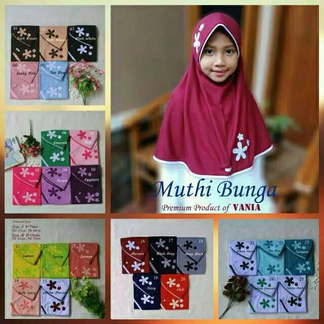 Jilbab Vania Muthi Bunga Size S (usia 4-7 th) dan M (8 - 13 th)- Jilbab Vania Premium-Jilbab Sekolah