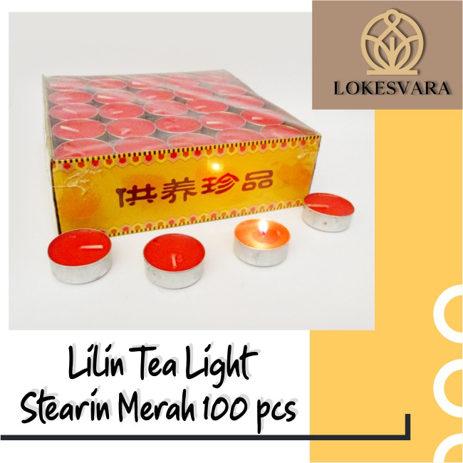 Lilin Sembahyang Tea Light/Tealight Aromaterapi Stearin Merah 100pcs