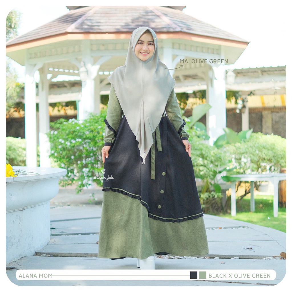 SUKAHIJAB - Alana Dress Mom Sarimbit Terbaru Busui Friendly Polos Bahan Katun Madinah Gamis Wanita M