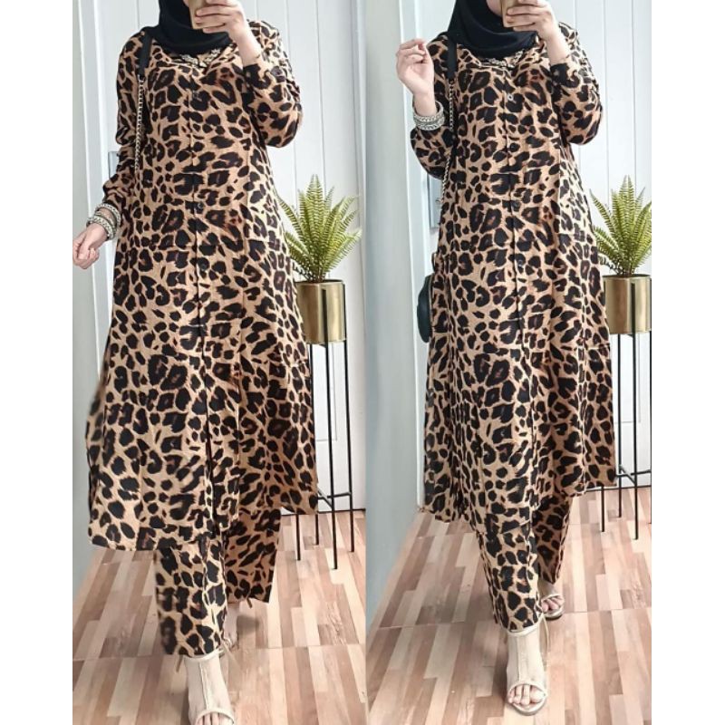 READY STOK SETELAN LEOPARD / SETELAN MACAN / KAIN RAYON GRADE A/ TUNIK LEOPARD / SETELAN TUNIK / ONE