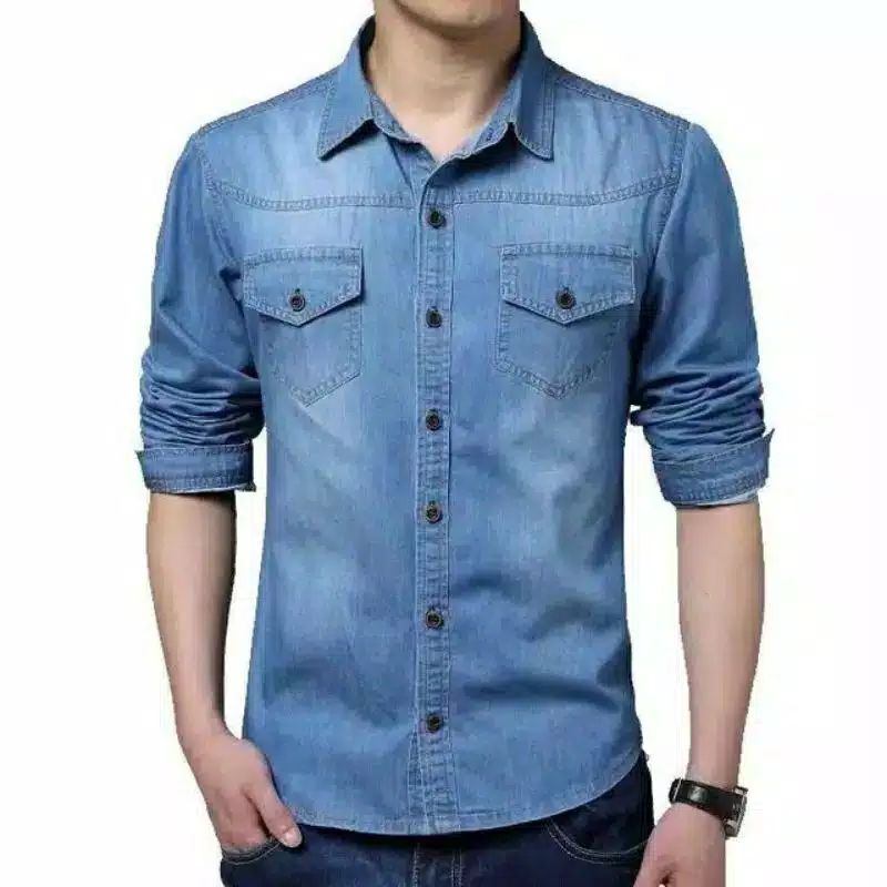 Kemejan Jeans Pria Lengan panjang Dan Lengan Pendek Size M L XL XXL