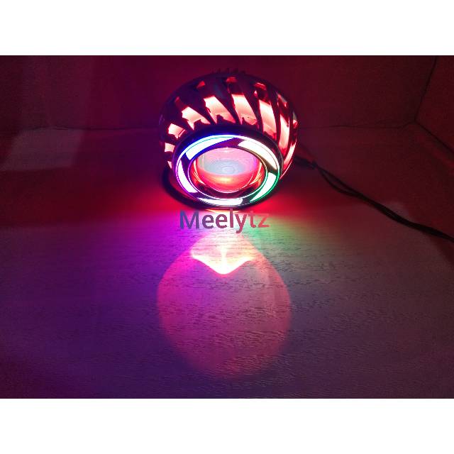 Lampu utama projie LED proji Red rainbow Red model spiral 3 mode running flash warna merah