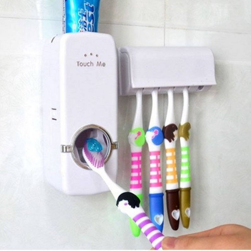 DISPENSER ODOL Tempat Sikat Gigi Set Rak Kamar Mandi Toothpaste Penjepit Brush NO BOX