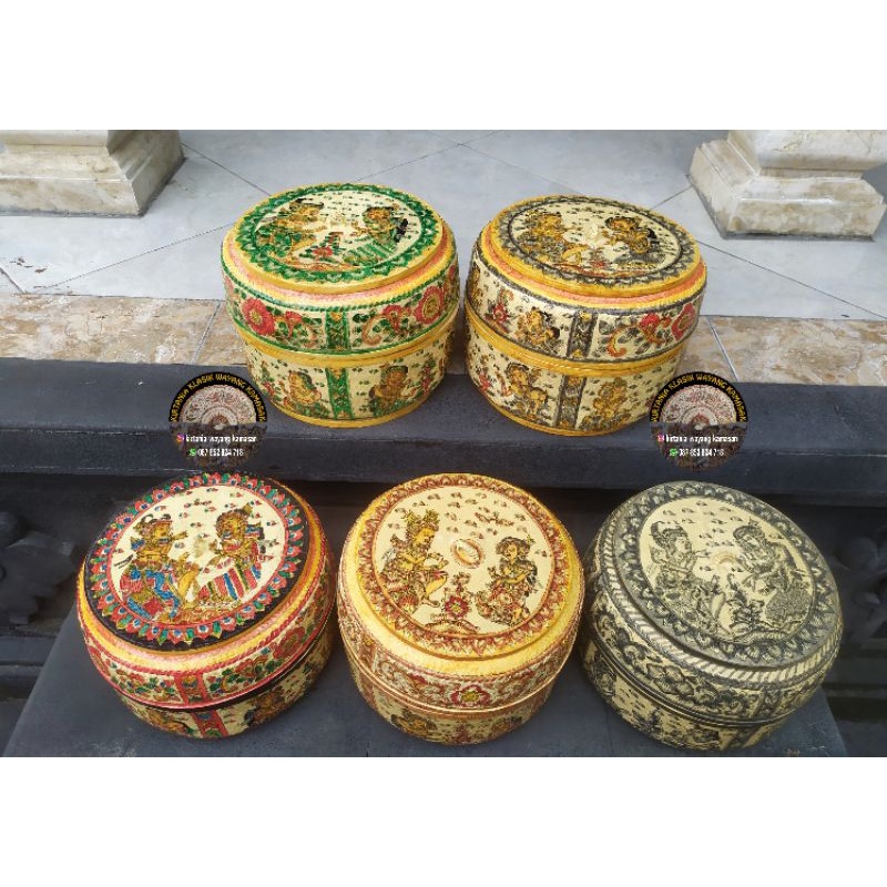 Keben sokasi besek bulat lukis wayang kamasan khas Bali