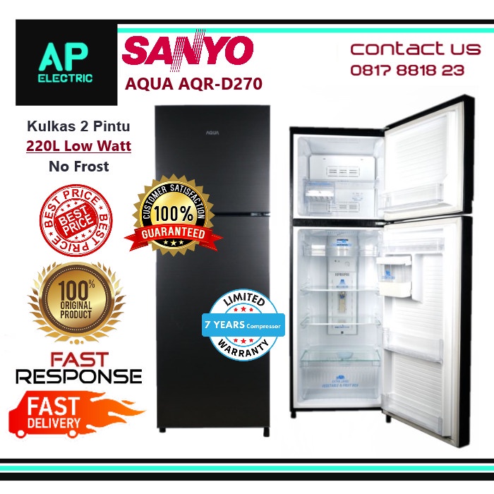 [Dapur] Aqua Aqr-D270 Kulkas 2 Pintu 220L Low Watt Aqrd270 No Frost Sanyo - Elektronik Dan Perangkat