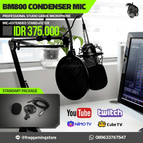 PAKET : BM800 / BM 800 / BM-800 Condenser Microphone + Stand + Filter