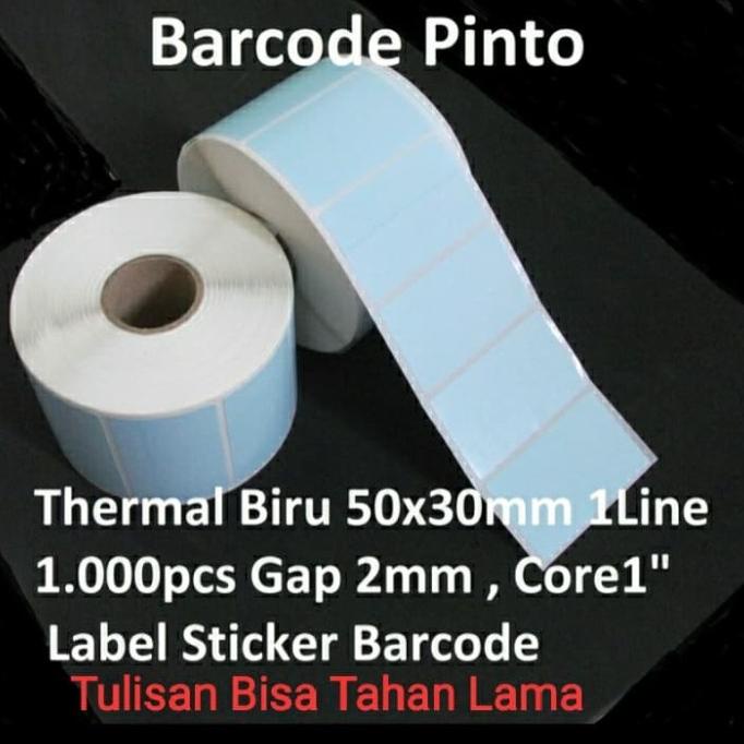 

50x30mm 1000pcs thermal biru gap2mm 1line core1" label sticker barcode