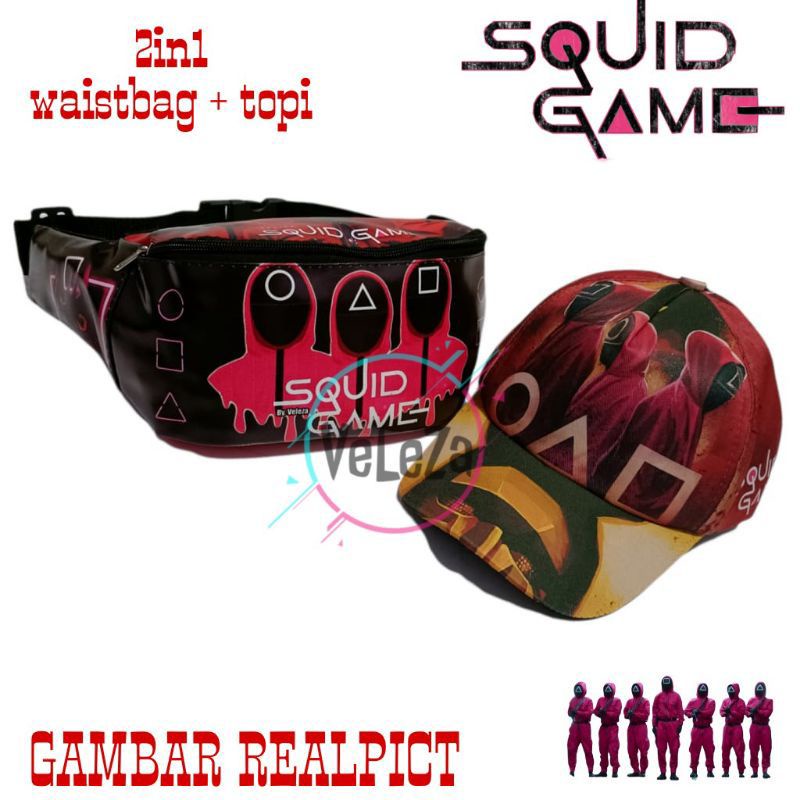 waistbag anak squiid game gratis topi jam - tas anak