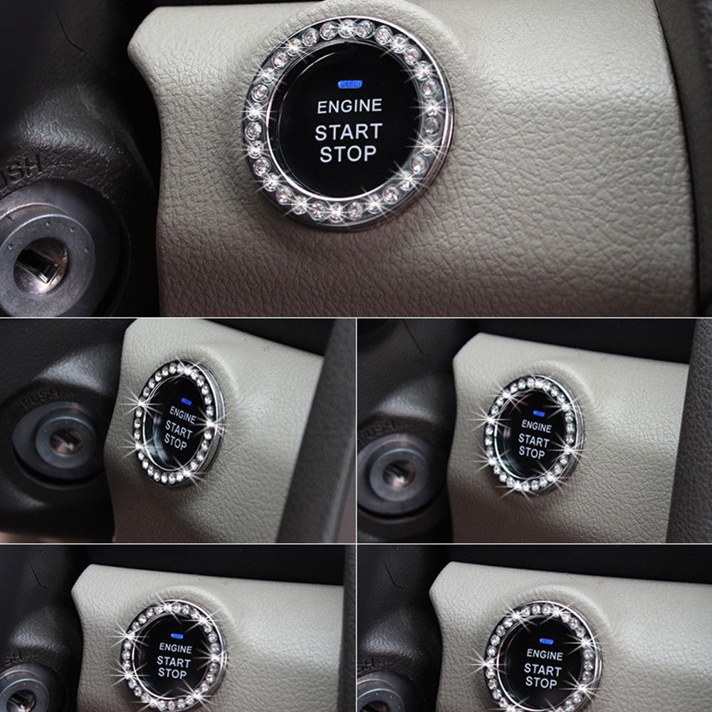 Lanfy Ring Dekorasi Tombol Start Stop Engine Mobil Suv Aksen Berlian Imitasi Ukuran 40mm / 1.57 &quot;