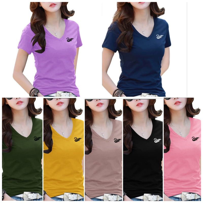 KAOS ATASAN WANITA V- NECK/KAOS WANITA DISTRO KEKINIAN