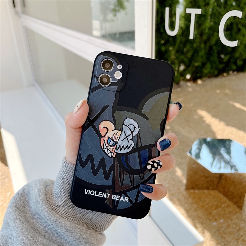 Violent Bear Case FOR iPhone 7 8 7plus 8plus X Xs Xr Xsmax IP 11 11pro 12 13 Pro Max 12 Pro Max 13Pro 13ProMax Se2020 disney Square Soft Silicone Full Cover Case