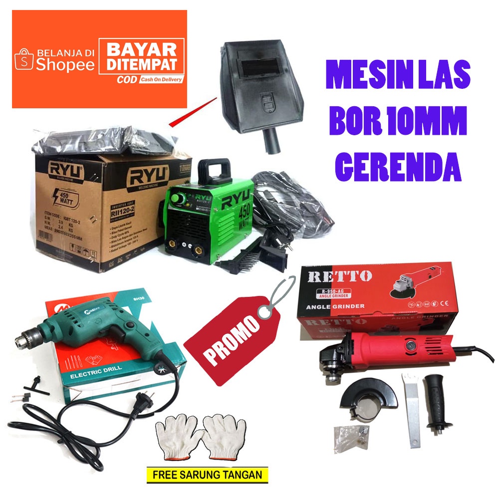 NEW PAKET MESIN LAS GENMARU 380 Watt GERINDA TANGAN 4&quot; MAILTANK BOR 13MM MAILTANK SH-11  BOLAK BALIK TERSEDIA JUGA PAKET MESIN LAS RHINO 900 WATT