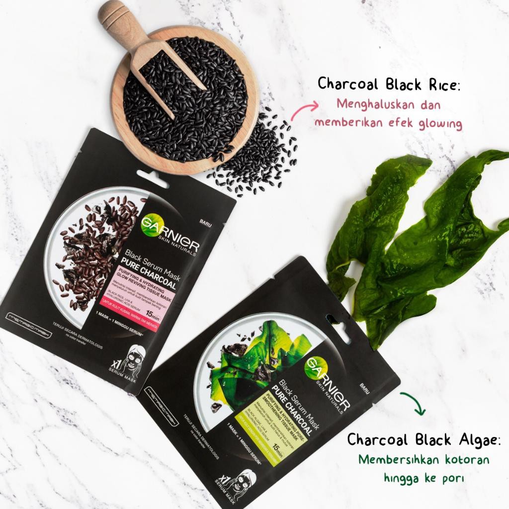 GARNIER Serum Sheet Mask MASKER WAJAH Lembaran all varian (Pink Kuning Hitam Hijau Biru Putih Ungu)