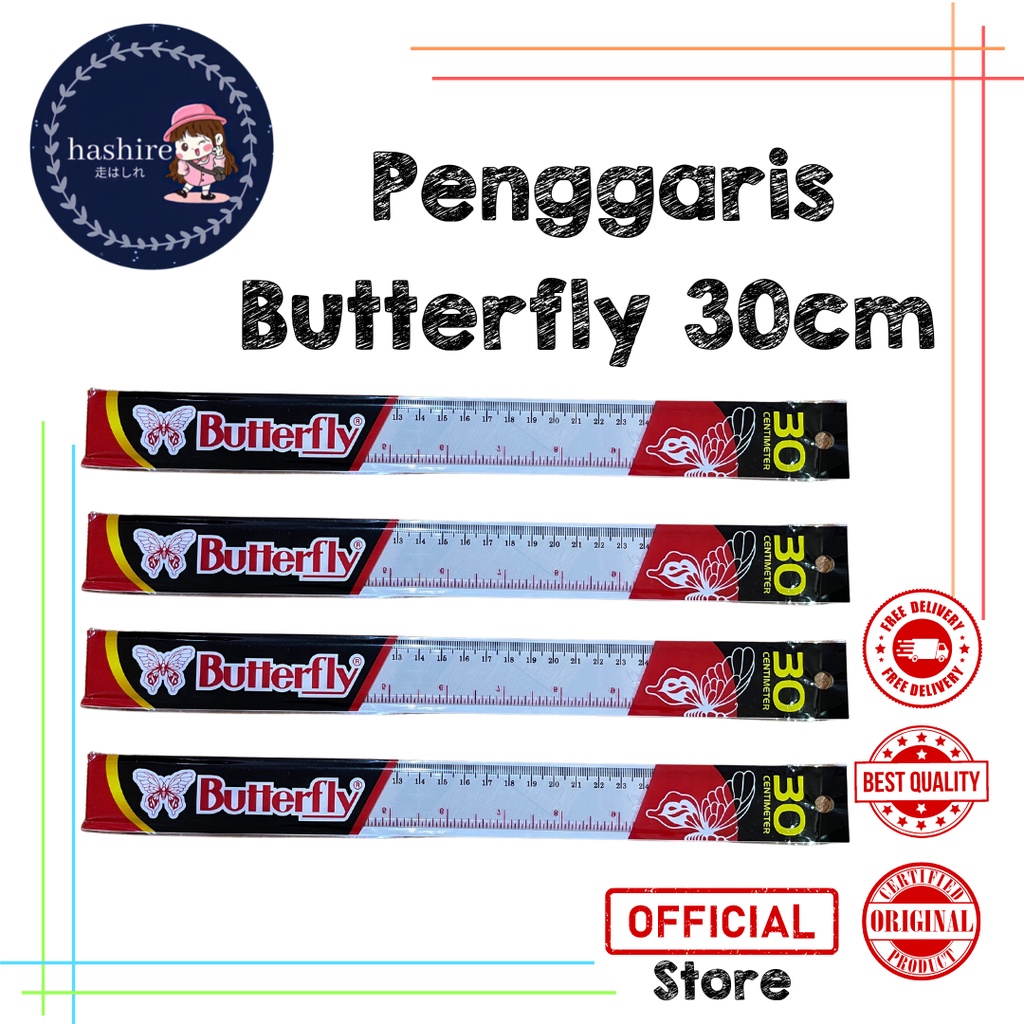 Penggaris Butterfly 30cm Plastik Atk Termurah!