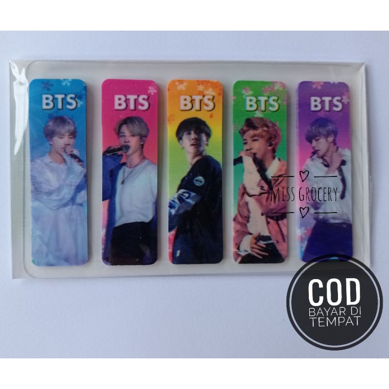 Sticky Note Pembatas Buku Plastik Hologram Krakter BTS Murah isi 100 pc