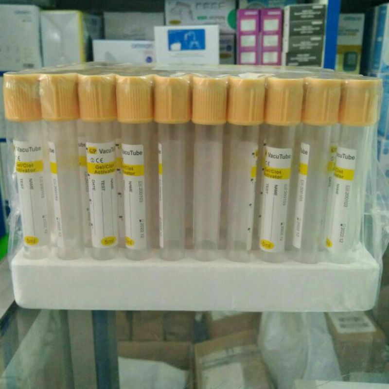 Tabung Sample Darah Vacuum Tube Gel/Clot Activator (Pet Tube) 5 ml harga perpcs warna kuning