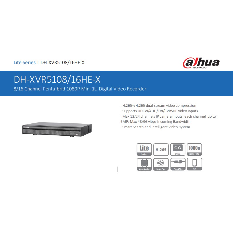 XVR Dahua XVR5116HE-X Lite Series 1080P non-realtime