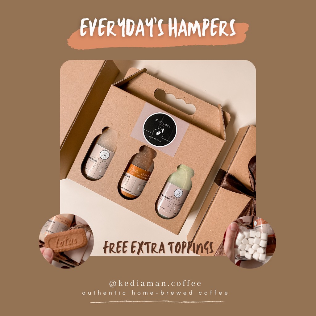 

Kediaman Coffee Everyday's Hampers Kopi Susu 350ml Bundle Set, FREE Toppings Marshmallow & Biscoff
