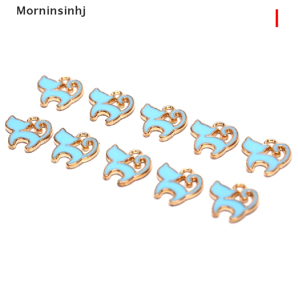 Mornin 10pcs / Pak Liontin Enamel Bentuk Kucing Lucu Untuk Aksesoris Perhiasan Wanita DIY