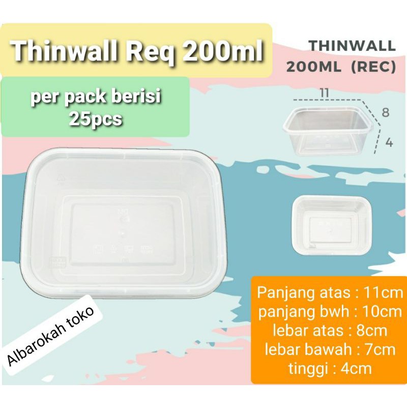 Thinwall rectangle 200 ml / kotak makanan 200ml / food container 20ml / tempat salad buah 200ml