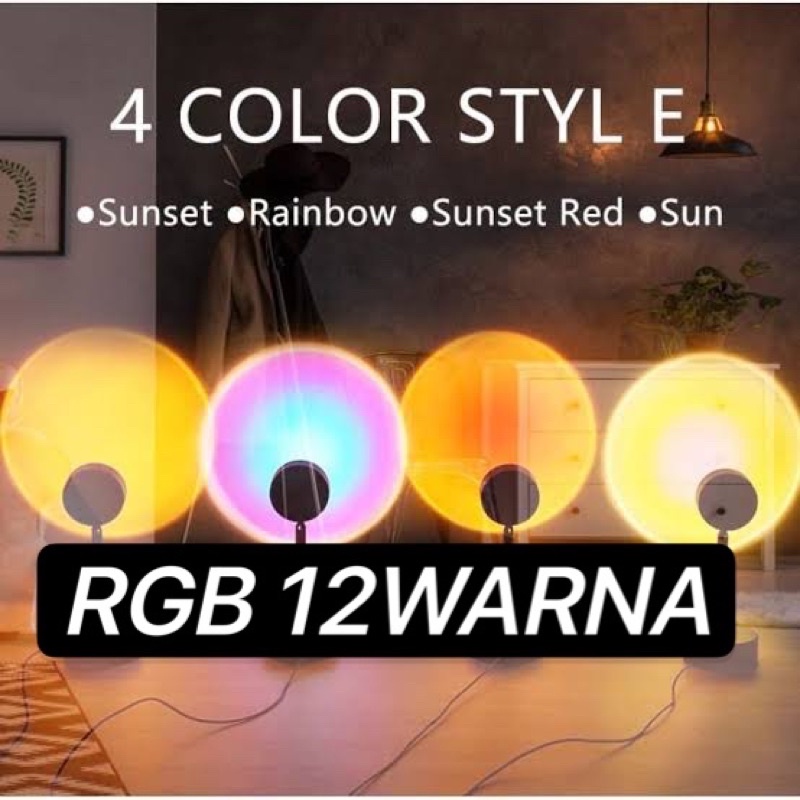 sunset lamp Lampu Tidur Proyektor Led Motif Matahari Terbenam Warna Pelangi Kamar Tidur