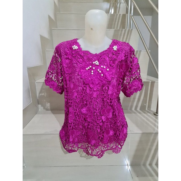 Blouse Brukat Tangan Pendek Putih dan Warna Jumbo XL, 2XL, 3XL-6