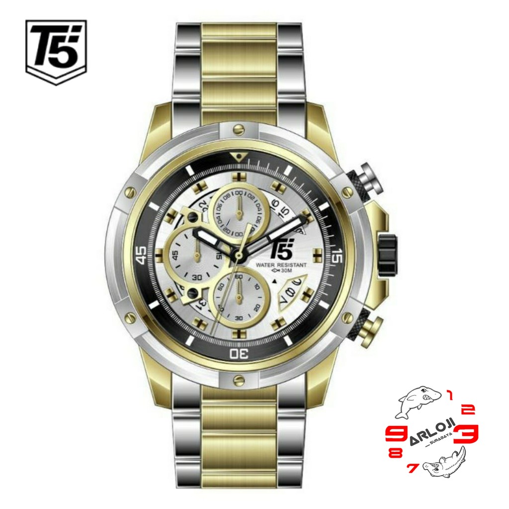 Arloji_Surabaya • Jam Tangan Pria T5 H3804 Original Analog Crono Aktif Rantai Stainlees