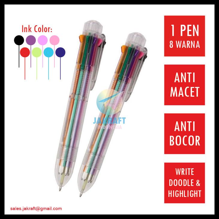 

Pulpen Ballpoint Pen Klik 8 Warna In 1 Pen 0.5 Mm Anti Macet & Bocor Kode 1172