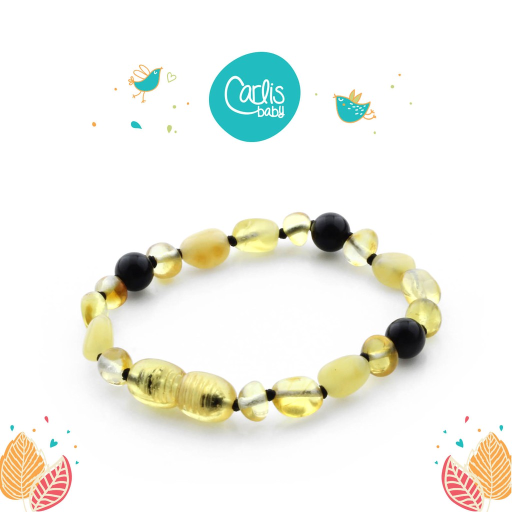 AGL2 GELANG AMBER TUMBUH GIGI DENGAN BLACK AGATE BY CARLIS BABY