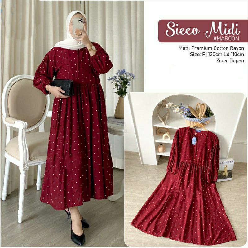 SIECO MIDI DRESS RAYON MOTIF POLKADOT / MIDI DRESS BUSUI / MIDI DRESS JUMBO / DRESS MIDI TERBARU T M
