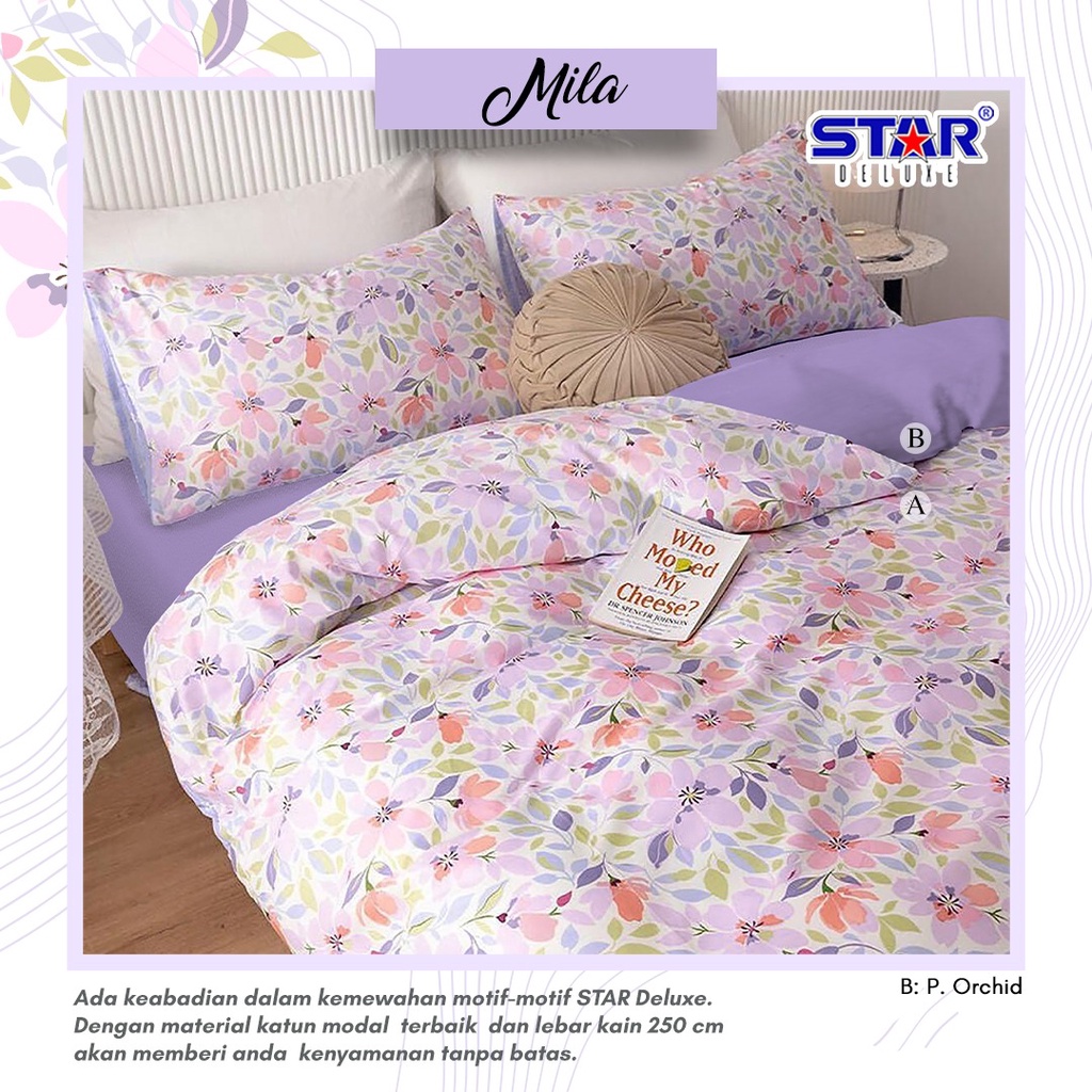 Bed Cover Star - Mila | Seprai Bed Cover Katun Motif Bunga Orochid