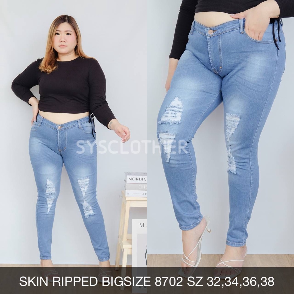 CELANA  JEANS WANITA SKIN RIPPED JEANS BIGSIZE